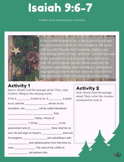 free printable Christmas bible memory activity